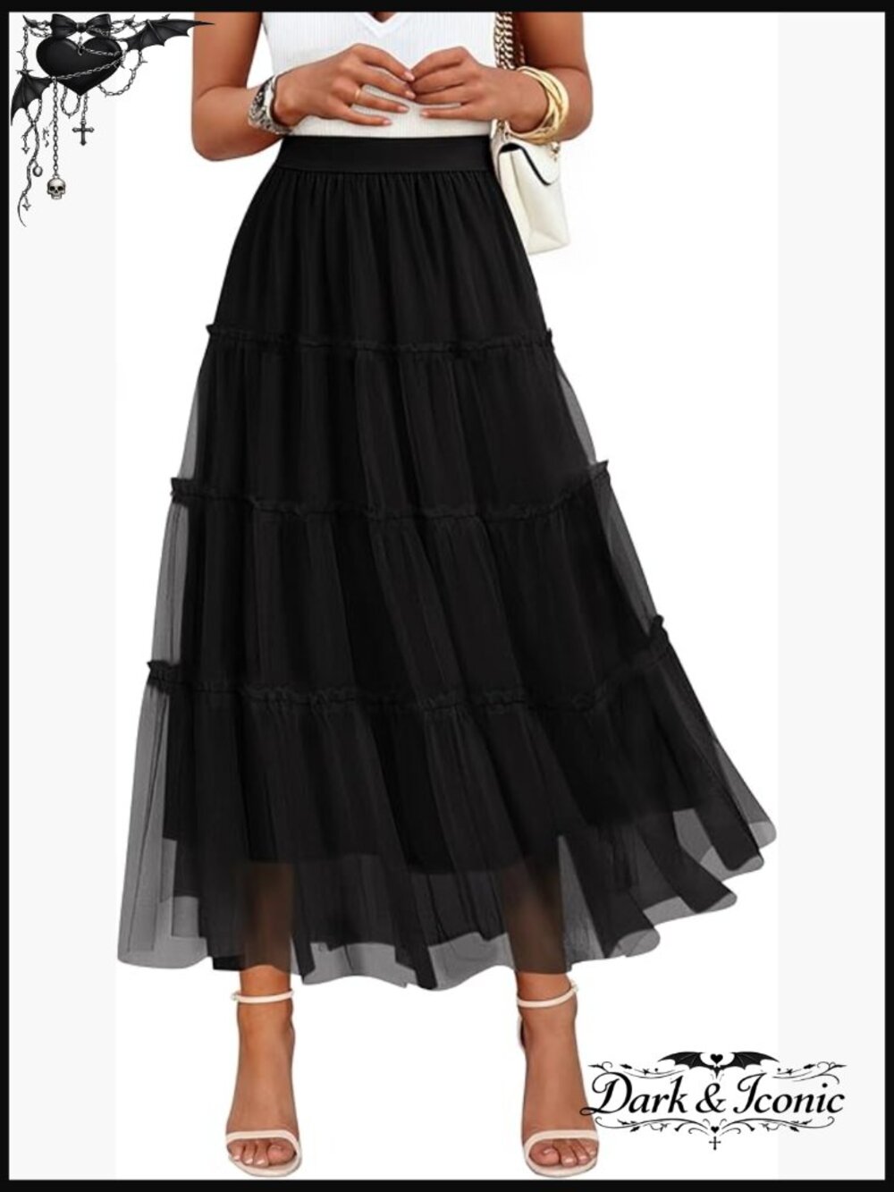 Tulle Maxi Skirt A-Line Flowy Ruffle Tiered Elastic High Waist Midi Long Skirt